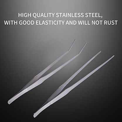 Extra Long Handle Aquarium Tweezers Serving Tongs Feed clamp,2 Pack Stainless Steel Straight and Curved Tweezers Set for Fish Tank Plants Reptile Feeding Tongs（15 Inchs）