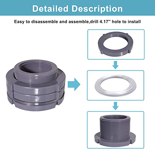 3 Inch PVC Bulkhead Water Tank Connector Adapter Fitting with Plugs Thru-Bulk Pipe Fitting for Rain Barrels, Aquariums, Ponds(Set of 1) - size: 3"-1pcs