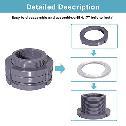 3 Inch PVC Bulkhead Water Tank Connector Adapter Fitting with Plugs Thru-Bulk Pipe Fitting for Rain Barrels, Aquariums, Ponds(Set of 1) - size: 3"-1pcs