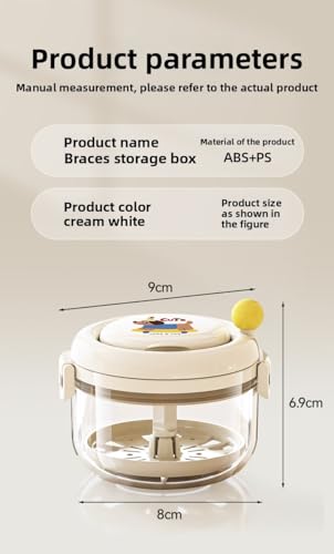 Cute Retainer Cleaner Case with Strainer & Spinning Basket - 3-Layer Orthodontic Denture Bath Box for Aligners/Mouth Guard - Portable Travel Soaking Cup with Removal Tool Storage (Cream/Puppy Design)
