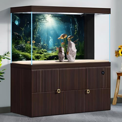 Jungle Rainforest Fish Tank Background Tropical Underwater Cave Aquarium Background Mushrooms Lush Green Moss Terrarium Backgrounds Lake Stream Rock Reptile Tank Backgrounds Wallpaper Poster 48x18in - size: 48(W)x18(H)inches/ 120(W)*45cm(H)
