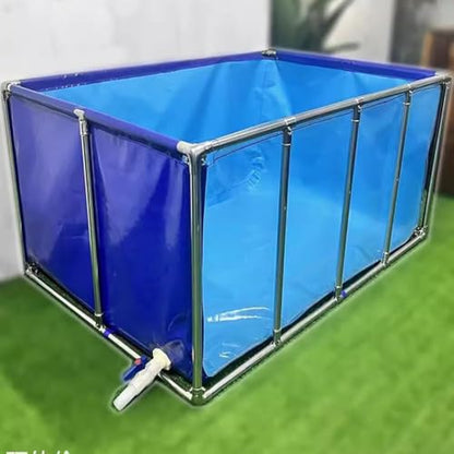 Above Ground Fish Pond with Drain Valve, PVC Canvas Temporary Water Tank, Durable Steel Cistern, Multi-Functional Outdoor Fish Habitat with Clear Viewing Window - size: 100x60x35cm