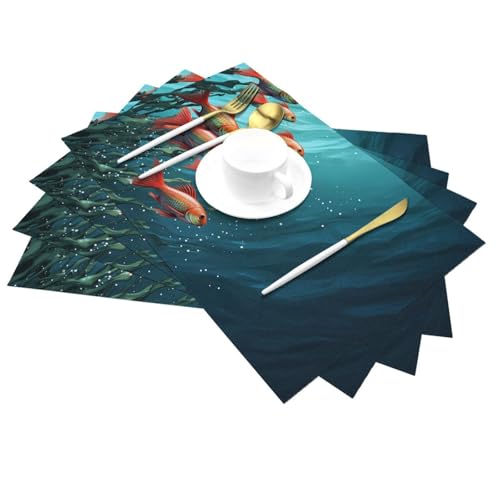 Placemats Set of 6 Heat Resistant PVC Table Mats Fish Aquarium Place mat for Dining Table Desktop Protection Pad Non-Slip Washable Place Mats for Kitchen Dining Outdoor
