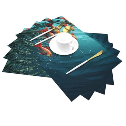 Placemats Set of 6 Heat Resistant PVC Table Mats Fish Aquarium Place mat for Dining Table Desktop Protection Pad Non-Slip Washable Place Mats for Kitchen Dining Outdoor