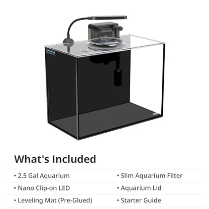 NICREW 2.5 Gallon Nano Nature Aquarium Kit, Ultra-Clear Rimless Desktop Fish Tank with Light and Filter, Perfect for Small Fish, Shrimp, or Betta, Basic Version, Black