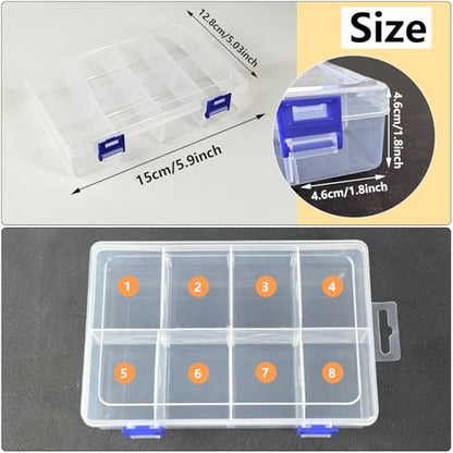 Plastic Organizer Box with Dividers 2-Pack, Clear Bead Storage Organizer, Adjustable Compartments for Small Parts, Bead Storage Containers for Crafting, Jewelry, Sewing, DIY Accessories