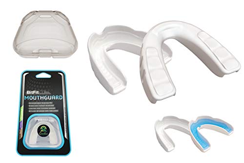 Boil and Bite Mouth Guard DC Custom Fit Sport Mouthpiece for Karate, Martial Arts, Wrestling, Boxing, MMA (Free Case Included!) -Adult Size - color: Trans & White