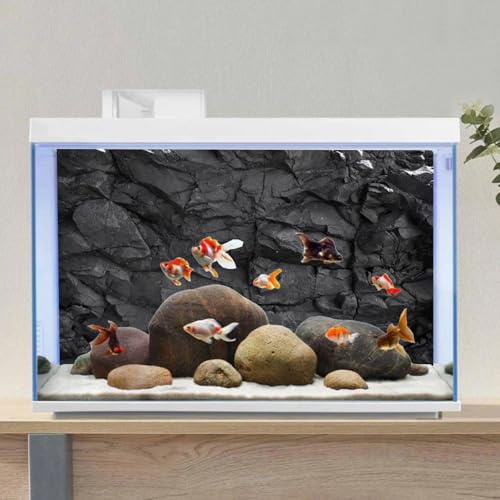 AWERT 72x18 inches Stone Aquarium Background Black Rock Fish Tank Background Rocky Terrarium Background Vinyl - size: 72x18in/180x45cm