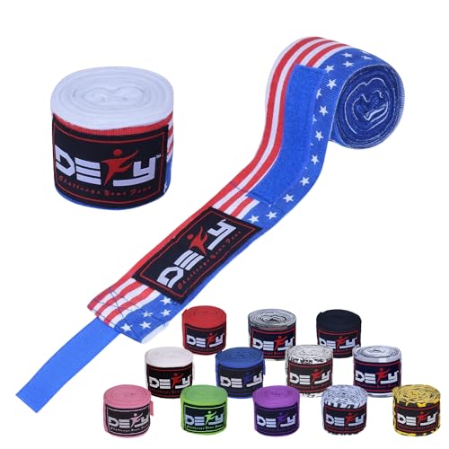 DEFY Professional 180 Inch Hand Wraps for Boxing Muay Thai MMA Elastic Bandages for Men & Women -Pair - color: American