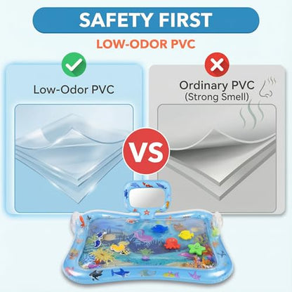 Inflatable Tummy Time Water Mat with Mirror – Portable Baby Play Mat for 0–12 Month Infants, Strengthen Muscles & Promote Sensory Development, Gift for Boys & Girls