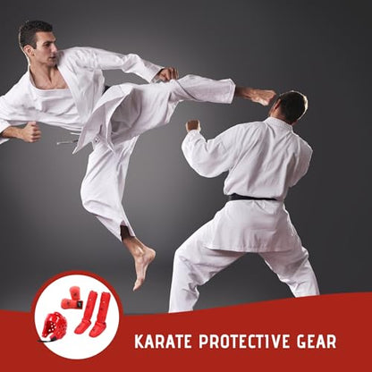 Red Sparring Gear Set, Boxing Headgear Safety Helmet Karate Gloves Karate Shin Guards Boxing Gear Equipment for Beginner Kid Adult Protective Training M
