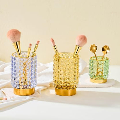 Makeup Brush Holder Organizer,Toothbrush Holders,Desk Pen Pencil Holder,Multifunctional Vintage Glass Brush Cup(A38-5-US/Green/S)