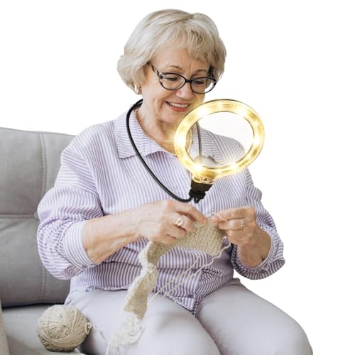 Hands Free Magnifying Glass with Light, Neck Magnifier for Seniors Reading | 6 Light Modes • 5.6"Acrylic Lens • 1200mAh Rechargeable • Flexible Gooseneck • Adjustable Brightness - size: 5.6”