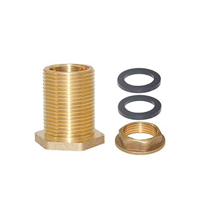 1/2" Female 3/4" Male Soild Brass Water Tank Connector Theaded Bulkhead Fitting With 2 Rubber Rings Stablizing