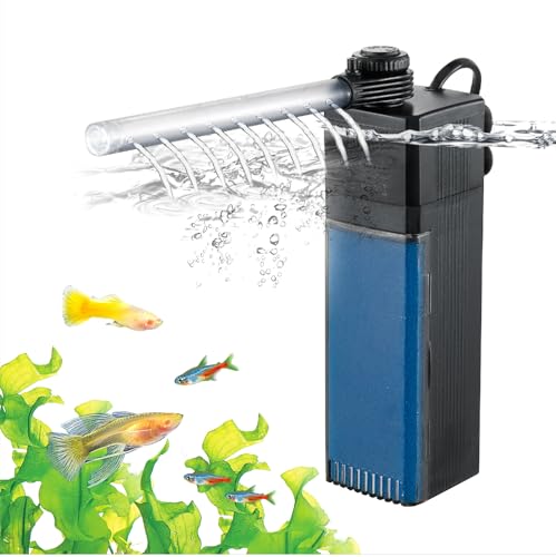 Internal Fish Tank Filter, 3W Adjustable Water Flow Submersible Aquarium Filter Pump for 5~10 Gallon Freshwater Saltwater, 2 Mode Aeration & Rainfall, TE-100(50GPH) - size: 210L/H