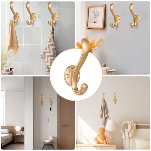 10 Pack Coat Hooks Wall Mount Heavy Duty Utility Retro Double Hooks for Hanging Coats,Hat, Towel, Key, Robe, Scarf, Bag, Cap (Gold) - color: 10 Pack-Gold