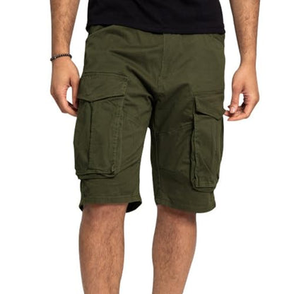 Twill Cargo Shorts for Men 2025 Summer Casual Elastic Waist Drawstring Baggy Stretch Workout Shorts with Pockets Army Green S