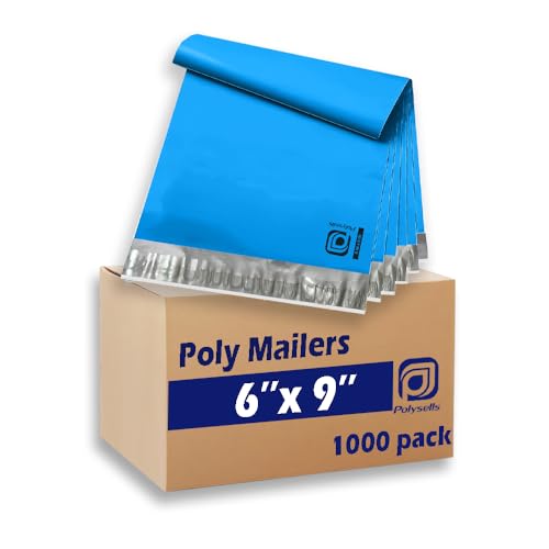 POLYSELLS 1000 pcs 6x9 Inches Blue Poly Mailers Shipping Envelopes, Strong Adhesive Sealing, Waterproof, and Tear-resistant Postal Mailing Bags for Clothing, Books, and Accessories