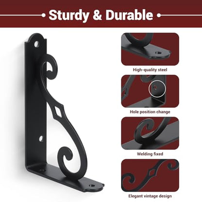 HOME MASTER HARDWARE 5" Decorative Shelf Brackets 10-Pack, Black L-Shaped Floating Shelves for Small Plants/Photo, Corner Mount Support with Screws
