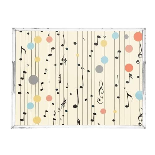 Acrylic Tray Clear Serving Vanity Ottoman Bathroom Coffee Table Countertop Organizer Raised Edge Spill Proof Multicolor Dot Music Notes - color: Multicolor Dot Music Notes