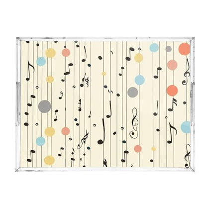 Acrylic Tray Clear Serving Vanity Ottoman Bathroom Coffee Table Countertop Organizer Raised Edge Spill Proof Multicolor Dot Music Notes - color: Multicolor Dot Music Notes