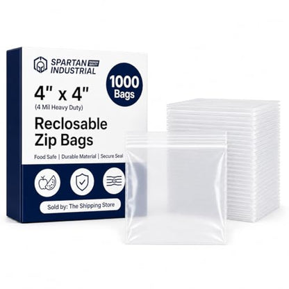 Spartan Industrial - 4" X 4" Clear Zip Bags (1000 Count) Heavy Duty 4 Mil Plastic Bags With Resealable Zipper to Bag Bolts, Seeds, and Small Parts - size: 4" x 4"
