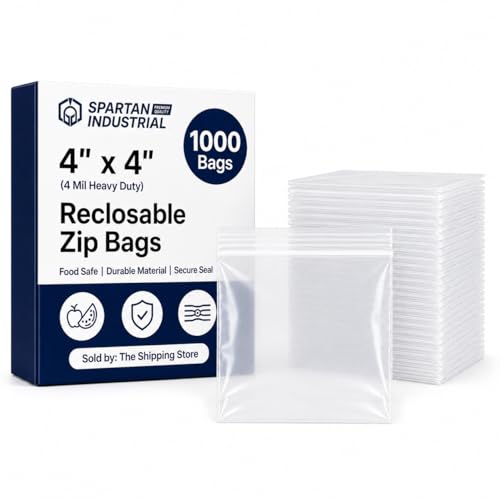Spartan Industrial - 4" X 4" Clear Zip Bags (1000 Count) Heavy Duty 4 Mil Plastic Bags With Resealable Zipper to Bag Bolts, Seeds, and Small Parts - size: 4" x 4"