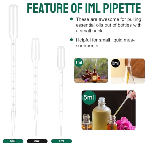 200Pcs 1ML Dropper Pipettes - Disposable Plastic Pipettes for Lab Science, Essential Oil, DIY Art, Medicine - Excellent Suction Without Leakage - size: 1 ML