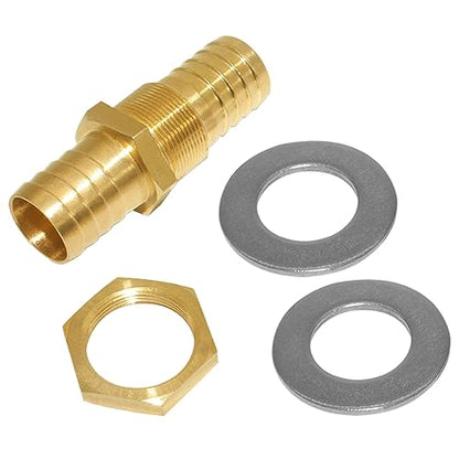 2PCS Brass Straight Bulkhead Fitting 1"OD Thru-Bulk Coupling Tank Connector Hose Pipe Barb Fittings for Water/Oil/Gas
