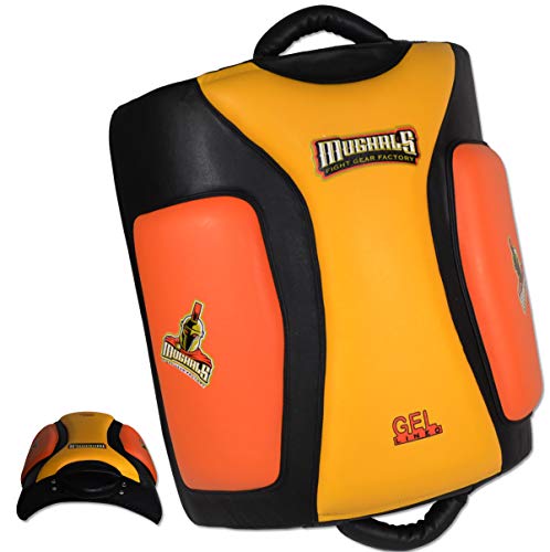 Muay Thai Low/Leg Kick Pads - Geltech Curved for Muay Thai, MMA, Kickboxing - style: Mughals Premium GelLined