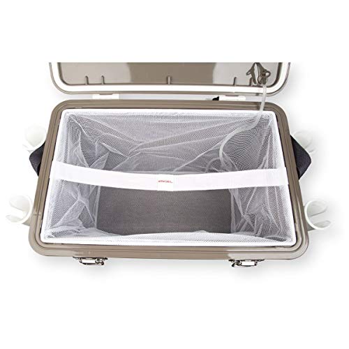 Engel 30qt Live Bait Cooler Box with 2nd Gen 2-Speed Portable Aerator Pump and 4 x Fishing Rod Holder Attachments. Fishing Bait Station and Minnow Bucket in LBC30-RH in White