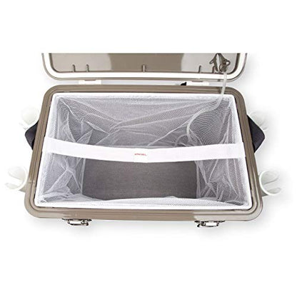 Engel 30qt Live Bait Cooler Box with 2nd Gen 2-Speed Portable Aerator Pump and 4 x Fishing Rod Holder Attachments. Fishing Bait Station and Minnow Bucket in LBC30-RH in White