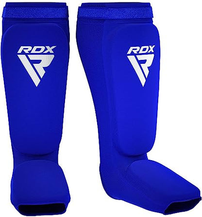 RDX Shin Guards Kickboxing Muay Thai, SATRA Approved, MMA Leg Instep Protection Pads, Sparring Training Martial Arts Boxing, Elasticated Padded Protector, Karate BJJ Taekwondo Gear, Men Women - color: Blue White, size: Medium