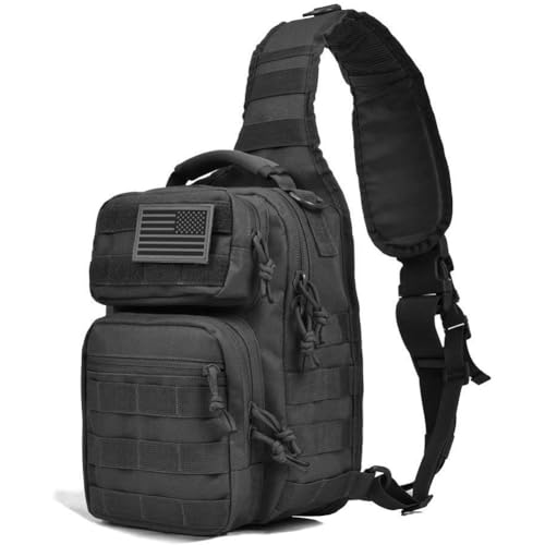 REEBOW GEAR Tactical Sling Bag Single Shoulder Every Day Carry Backpack - color: Style 01 Black