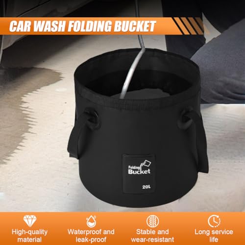 Collapsible Bucket Water Container with Handle - 5 Gallon 20L Multifunctional Portable Wash Basin - Foldable Water Bucket for Camping Fishing Hiking Gardening Car Washing&Outdoor Use (Black)
