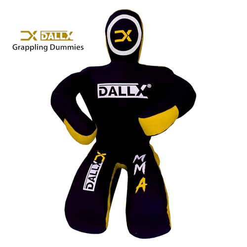 DALLX MMA Grappling Dummy BBJ Wrestling Brazilian Jiu Jitsu Punching Bag Judo Karate Throwing Boxing Fighting Dummy Self Defense Sitting Position – UNFILLED - color: Black Yellow, size: 5FT