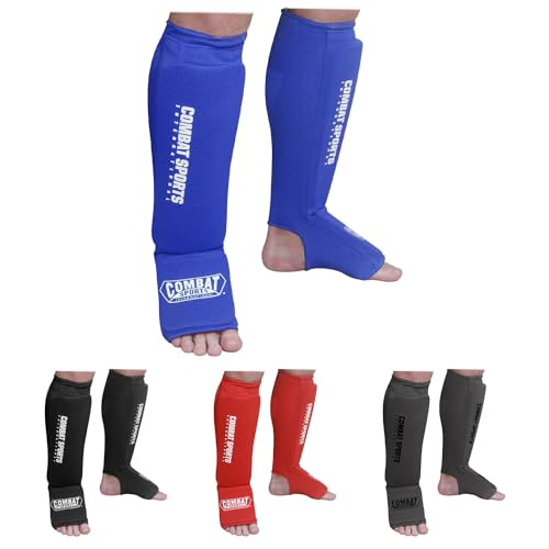 Combat Sports Elastic Cloth Shin & Instep Padded Guards - color: Blue, size: Large