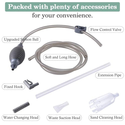 AOZU 3-in-1 Aquarium Vacuum Gravel Cleaner, Adjustable Fish Tank Siphon Cleaner, Aquarium Water Changer and Sand Washer Kit with Hand Siphon Hose & Extension Tube