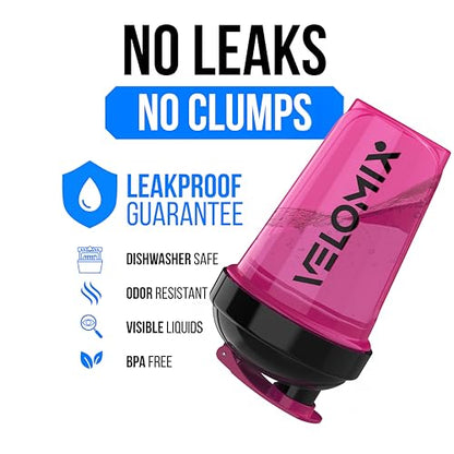 VELOMIX 2 Pack 20oz Protein Shaker Bottle for Protein Mixes, Black - color: A6) Black/Pink