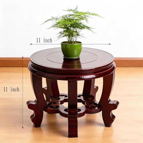 11 Inch Wooden Oriental Plant Stand, Chinese Style Round Wood Display Base for Vase, Pot, Fishbowl, Fish Tank - Indoor Outdoor Home Decoration