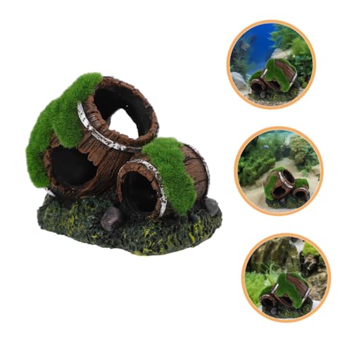 BESPORTBLE Broken Barrel Aquarium Decor Resin Fish Hiding House Betta Fish Cave Ornament with Moss Landscaping and Shrimp Aquarium Hideout