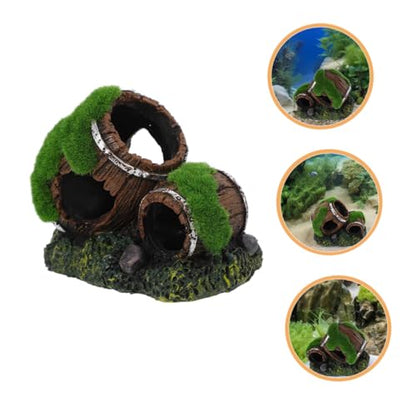 BESPORTBLE Broken Barrel Aquarium Decor Resin Fish Hiding House Betta Fish Cave Ornament with Moss Landscaping and Shrimp Aquarium Hideout