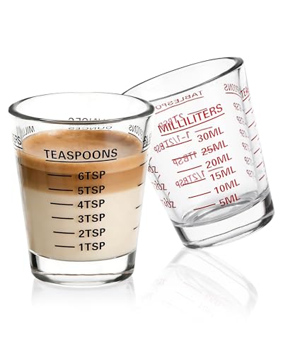Shot Glasses Measuring Cup Set 2PACK Espresso Shot Glasses Liquid Heavy Glass 26-Incremental Measurement 1 OZ, 2 TBS, 6 TSP, 30 ML Kitchen Tools (RED&Black) - color: 2 Pack-1Red+1Balck
