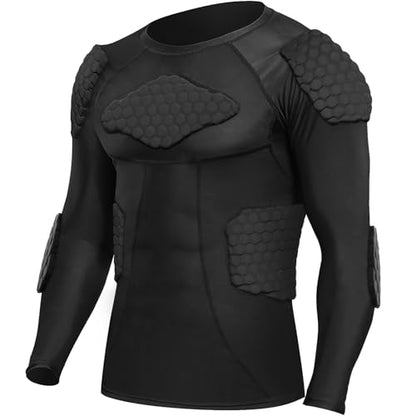 Zicac Men's Sports Shock Rash Guard Compression Padded Shirt Soccer Basketball Protective Gear Chest Rib Guards - color: Black-C, size: Large