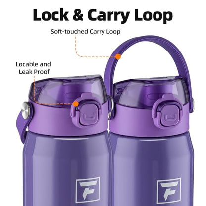Fanhaw 24 oz Insulated Stainless Steel Water Bottle with 2-in-1 Straw& Chug Lid, Leakproof Wide Mouth Vacuum Bottle for School, Sports, Kids, Teens& Adults, Back to School Essentials (Lilac) - color: Lilac