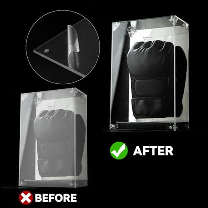 MMA Glove Display Case with Mirrored Back and Black Base