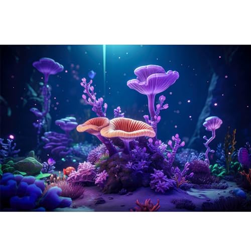 Underwater Aquarium Background Tropical Colorful Hard Corals Reef Exotic Fish Tank Background Ocean Bed Sunrays Vivid Tropical Corals Aquarium Backgrounds Under The Sea Fish Tank Backgrounds 24x12in - color: Purple, size: 24(W)x12(H)inches/ 60(W)*30cm(H)