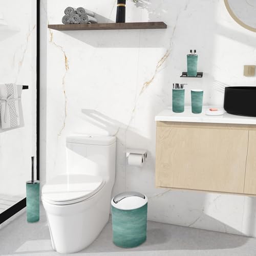 Bathroom Accessory Set 6 Piece Celadon Grunge Gray Sea Foam Green Color Abstract Trash can, Toothbrush Holder, Toothbrush Cup, Soap Dispenser, Soap Dish, Toilet Brush Holder - color: Color9