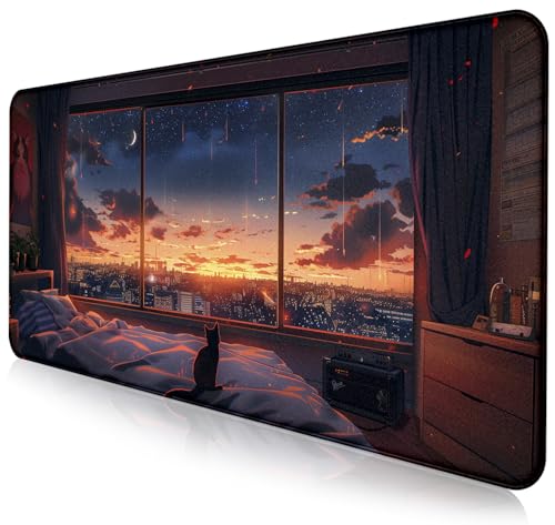 Sunset Night Cat Mouse Pad, Summer Night Scene Decoration Game Table Pad XL | The Surface Of The Mouse Pad Is Designed With Fiber Woven Material, And The Base Is Made Of Natural Anti Slip Rubber. - color: Anime Cat