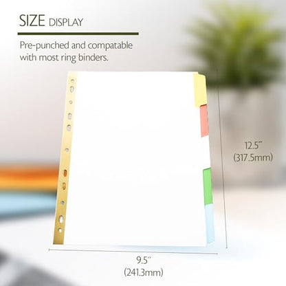 BAZIC Products White Paper Dividers with 5-Writable Color Tabs, for School Office Home, Case of 288 - size: 288-Pack